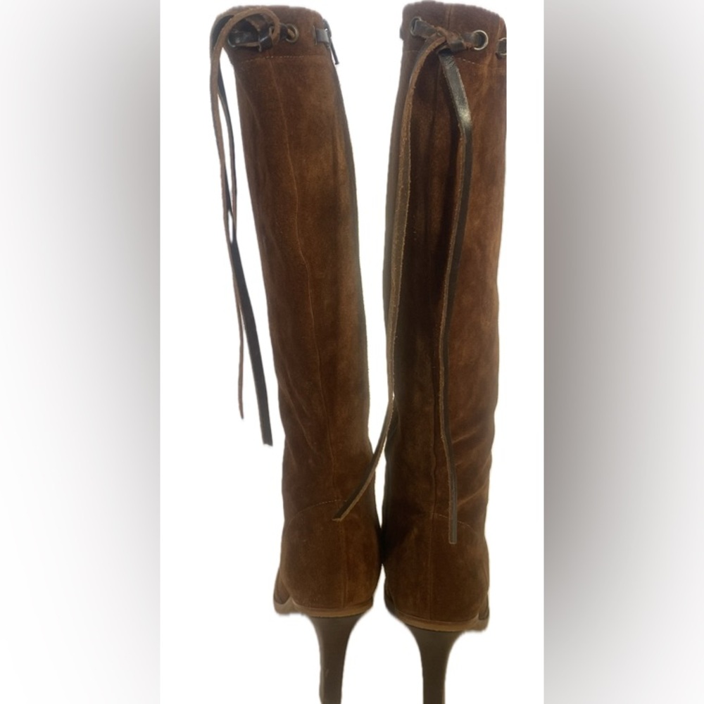 Coach Suade Long Boots, Size 8 B in Chestnut , Zip Closure, Leather Trims - Picture 10 of 15